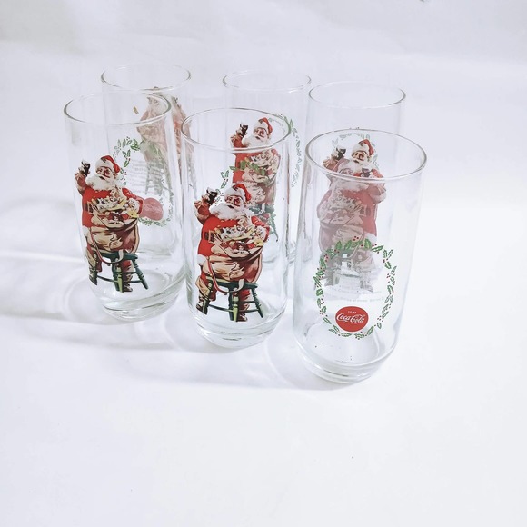 Vtg Coca-Cola Classic Santa Claus Set of 6 Drinking Glass Water Tumblers (su1) - Picture 2 of 4